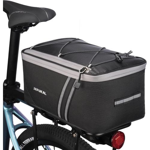 JXFUKAL Rear Bike Rack Bag with Rain Cover, 7L/9L/10L/12L Waterproof Bicycle Ebike Saddle Bag Cycling Pannier Trunk Carrier with Reflector & Adjustable Cord for Commuter Travel Outdoor