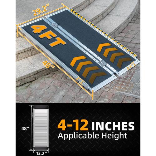 VNN Portable Wheelchair Ramp 4FT, Non-Slip Aluminum Ramps for Wheelchairs for Home, Handicap Wheelchair Ramps for Home Steps, Aluminum Loading Dock Plates, Doorways, Black