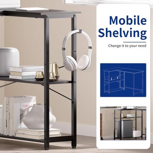 Pamray 43 Inch L Shaped Computer Desk with Reversible Side Storage Shelves, Small Corner Desk for Small Space Home Office,Writing Study Table PC Desk for Bedroom,Espresso Gray