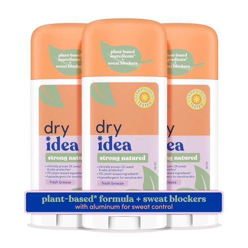Dry Idea Plant Based Antiperspirant with Aluminum Sweat Blockers Invisible Solid Deodorant for Women – Fresh Breeze Scent, 2X Longer Sweat Protection, 72Hr Sweat & Odor Control for Sensitive Skin, 3pk