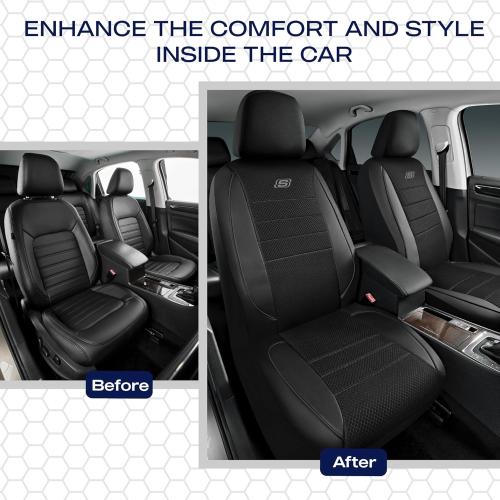 Skechers Air-Cooled Memory Foam Seat Covers,Mesh Thick Car Seat Covers,Piping Leather Car Seat Covers Front Seats,Airbag Compatible,Automotive Comfort Universal FitMost Cars,Vans,Truck,SUV,Black