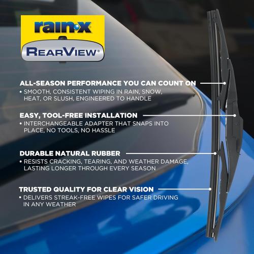 Rain-X 850214 RearView Wiper Blade 14, OEM Replacement Rear Windshield Wiper, Interchangeable Adapter for Easy Installation, All-Weather & All-Season Performance, Composite