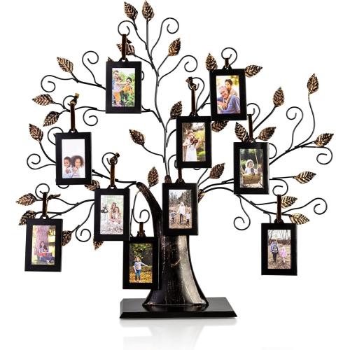 20x 18 Klikel Family Tree Picture Frame Display with 10 Hanging Picture Photo Frames | Large 20 x 18 Metal Tree | 10 Ornamental 2x3 Frames
