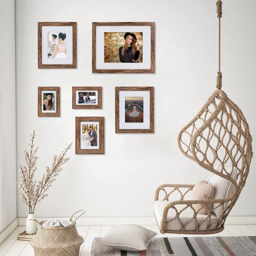 Hongkee 5x7 Picture Frame Set of 2, Made of Real Glass and Rustic Brown Wooden Frame - Display Pictures 4x6 with Mat or 5x7 Without Mat, 5 by 7 Photo Frame for Wall or Tabletop Display