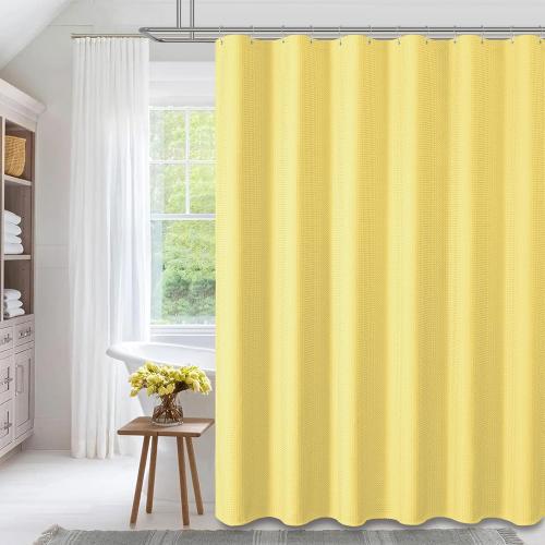 Dynamene Yellow Fabric Shower Curtain - Waffle Weave Textured Heavy Duty Cloth Shower Curtains for Bathroom, 256GSM Hotel Luxury Weighted Bath Curtain Set with 12 Hooks,72x72, Yellow