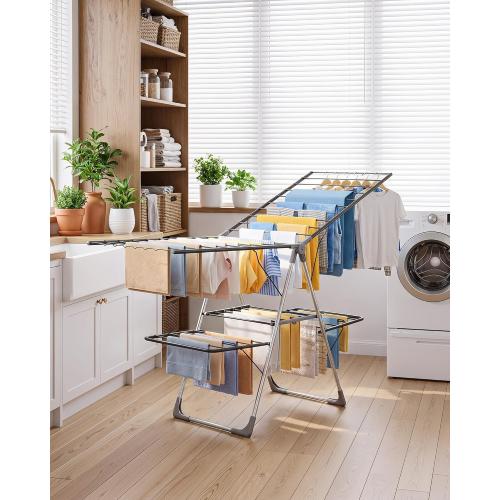 Sakugi Clothes Drying Rack, Foldable 2-Level with 70 Adjustable Wings | Laundry Room, Bedroom, Indoor & Outdoor Use, Height Adjustable, Clothing & Bedding, 70.0 L × 22.8 W, Gray