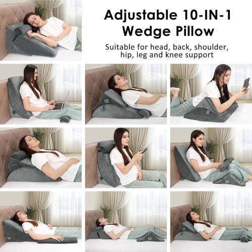 Bed Wedge Pillow Set for Post Surgery, 3PCS Wedge Pillow for Acid Reflux Relief, Adjustable 7 &12 inch for Sleeping, Headboard, Back Pain Relief, Back Pillow for Bed Sitting Up, Grey