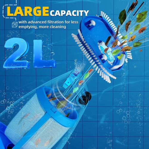 Cordless Pool Vacuum Above & Inground Pools, Powerful 1590 GPH Suction,Handheld Telescopic Pole up to 85.45, 1H Runtime, 2L Debris Bin, Rechargeable Pool Cleaner for Spas & Hot Tubs