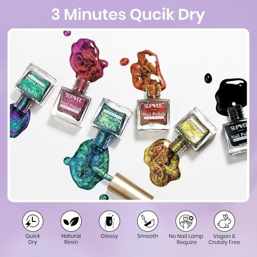 9D Magnetic Nail Polish Set, Cat Eye Nail Polish Non Gel with Magnet, Multi-Color Holographic Glitter Cateye Nail Lacquer Quick Dry High Glossy DIY Salon Gift for Women Girl