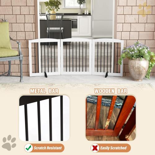 Freestanding Wooden Pet Gate for House, Foldable Indoor Dog Gate for Doorways, Stairs - 24 Height, 3 Panels, White