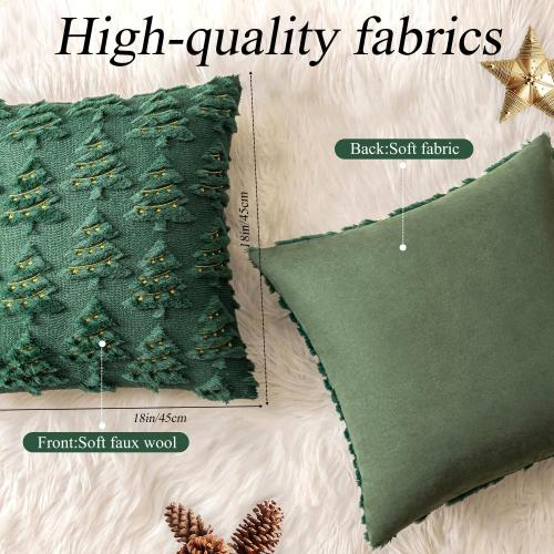 4 Pcs Christmas Throw Pillow Covers 18x18, Soft Faux Fur Pillow Cases Holiday Decorations, Fluffy Plush Accent Couch Cushion Case for Festivals Winter Sofa Living Room Home Decor(Green Tree)