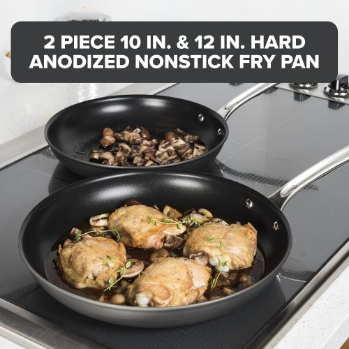 Viking Non Stick Frying Pans, 2 Piece Hard Anodized Kitchen Cookware, 10 and 12 Inch, Gray