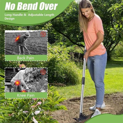 Hoe Garden Tool, Weed Puller Tool with Long Handle, 2 in 1 Hand Weed Rake and Hoe Garden Weeder Tool, Uprooting Pulling Weed Remover Tool for Yard, Patio, Lawn and Garden