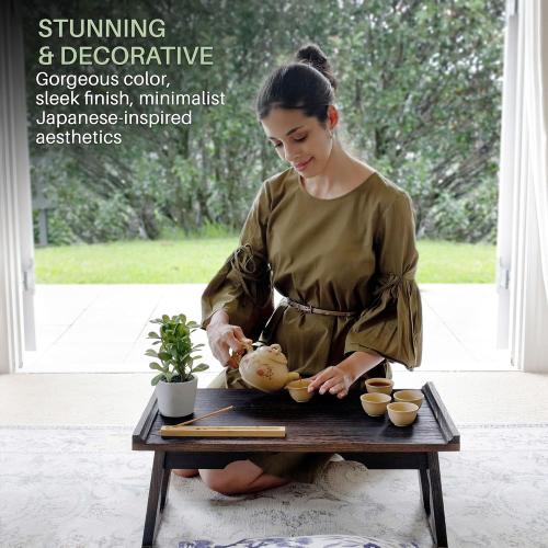 ENSO SENSORY Kiri Altar Table - Premium Japanese Meditation Table & Shrine Stand - Folding Chabudai Tatami Puja Table - Low Tea Table for Sitting on the Floor -Sleek Finish, Lightweight Paulownia Wood
