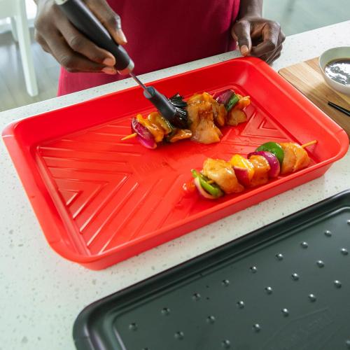 BLAZIN' GRILL Prep and Serve Trays | Set of 2 Stackable, Melamine Trays | Serving Tray & Marinating Tray | Serving Platter for Plating Food & BBQ Prep Tub for Marinating Meats | Grill Accessories |