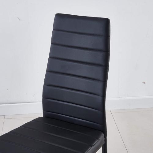 Minimalist Dining Chair Leather Diamond Grid Pattern Restaurant Home Conference Chair  (4, Jet Black)