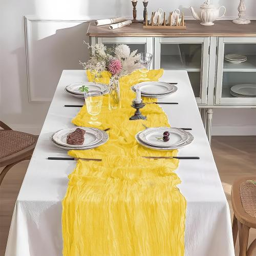 2 Pack 10 Ft Cheesecloth Table Runner Light Yellow Gauze Long Table Runners Boho Gauze Cheese Cloth Table Runner Rustic Sheer Runner for Wedding Party Table Decor ( 35 x 120 Inch ), TR-2-LY