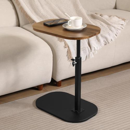 Top C Table for Small Place, Adiustable Height Couch Side Tables That Slide Under SofaModern C Shaped Side Table for Sofa Armrest Tv Tray, Suitable for Coffee, Snack, Drink