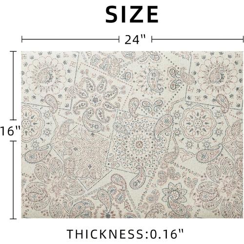 Dish Drying Mat Paisley Absorbent Coffee Mat Rubber Backed Bohemian Soft Silicone Kitchen Dish Draining Mat for Kitchen Bathroom Coffee Bar (Paisley White, 16 x 24 Inches)