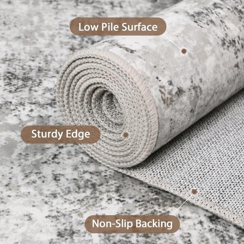 GENIMO Washable Area Rugs for Living Room, 8x10 Modern Non Slip Rugs, Low Pile Lightweight Soft Print Rug for Bedroom, Dining Room, Home Office, Grey