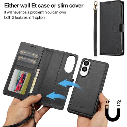 HAII for Samsung Galaxy S25 Edge 2025 Case, 2 in1 Multifunctional Detachable Wallet Phone Case for Men Women with RFID Blocking Wrist Strap Shockproof Protective Case for Galaxy S25 Edge (Black)