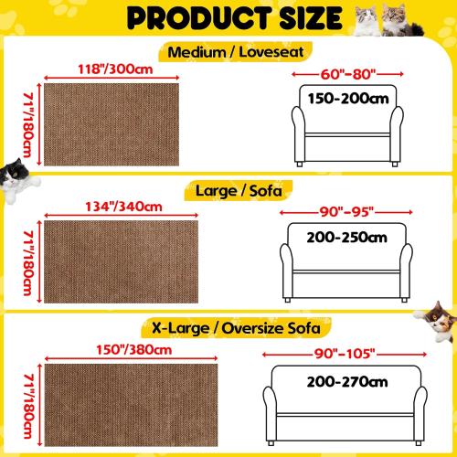 Cat Scratch Furniture Protector - Anti-Slip, Waterproof Sofa Cover to Keep Cats Off, Pet-Friendly Couch Protectors for 3 Cushion Couch, Brown Anti-Scratch Couch Cover for Pets and Kids 118X71