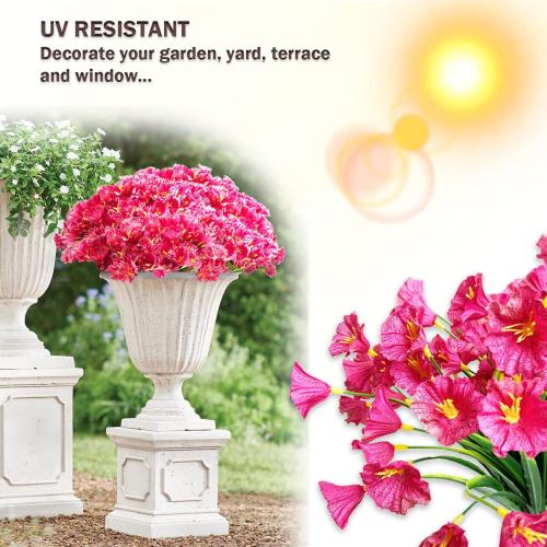 Artificial Fall Flowers for Outdoors,20 Bundles Outdoor Fake Plants UV Resistant Faux Silk Flowers for Autumn Outside Planters, Window Box Pot(Fushia)