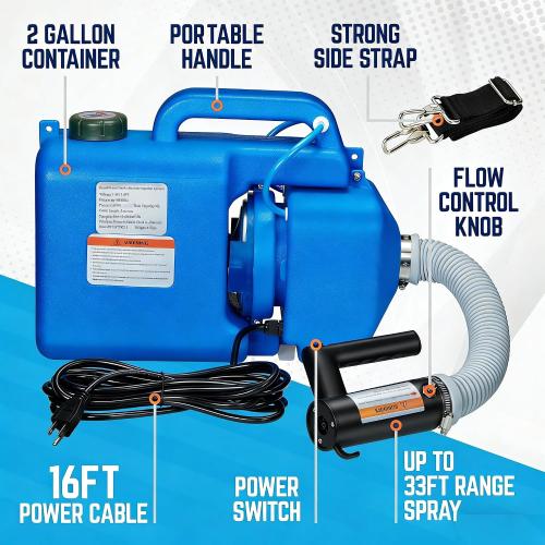 Electric ULV Fogger Sprayer, 8L/2.1Gal 1200W Portable Cold Mist Atomizer with Adjustable Flow Rate, 25-39Ft Spray Range for Home Garden Farm Indoor Outdoor