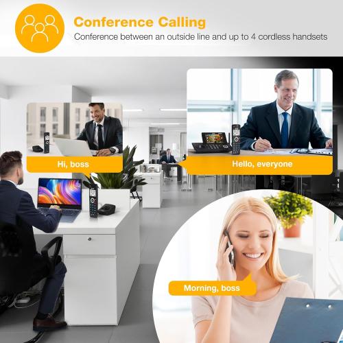 AT&T 4-Handset DECT 6.0 Cordless Home and Business Phone with Answering Machine, 5 Color Display, One-Touch Shortcut, Conference, Intercom, Smart Call Blocker, Bluetooth Connect to Cell: DLP73490