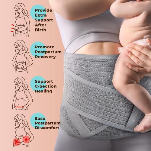 Postpartum Belly Band, Breathable Abdominal Binder for C-Section Recovery, Adjustable Belly Wrap with Lower Back Support, Post Surgery Belly Binder & Postpartum Belt for Women After Birth