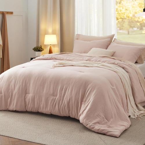 Bedsure Queen Light Pink Soft Prewashed Bedding for All Seasons,GentleSoft Lightweight Comforter