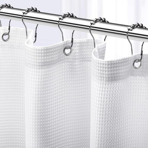 AmazerBat...Shower Curtain White - Hotel Style Shower Curtains for Bathroom with Waffle Design, 54x78 Inches - White Fabric Shower Curtain - Cortinas de Baño Elegantes