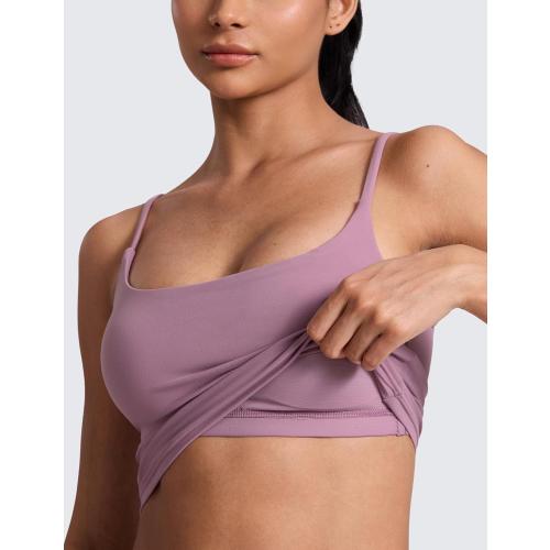 CRZ YOGA Butterlift Adjustable U Back Crop Tank Tops for Women - Padded Camisole Scoop Neck Workout Longline Sports Bras