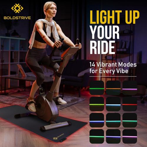 Boldstrive LED Exercise Equipment Mat 24x48in / 30x60in - Stylish Non-Slip Floor Protection for Spin Bikes, Walking Pads, and Ellipticals - Exercise Bike Mat, Peloton Bike Mat, Peloton accessories