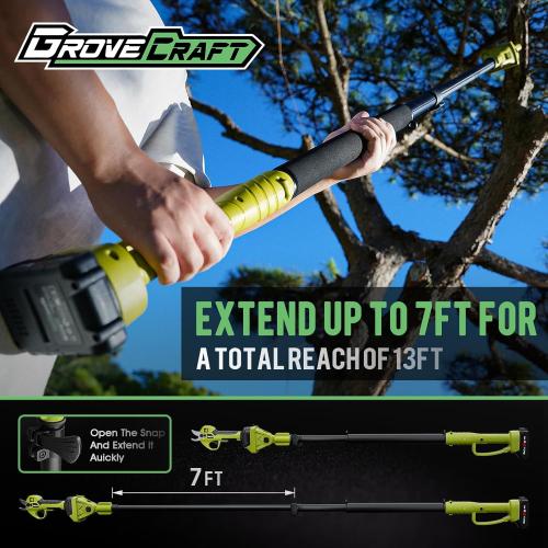 20V 2-in-1 Brushless Pole Pruning Shear with 2 Battery, Battery Powered Cordless Electric Pruning with Lubricant 11