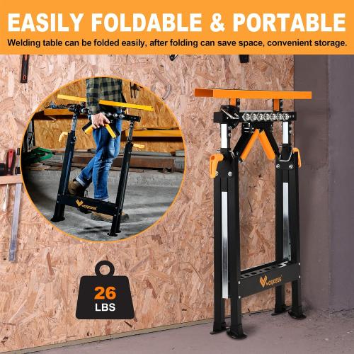 WORKESS 4 in 1 Roller Stand, Stable 440 Lbs Load Capacity with Saw Horses, V-Shaped, Multi-Directional Rollers & Outfeed Roller, Adjustable Height 33”- 50”, Folding for Woodworking