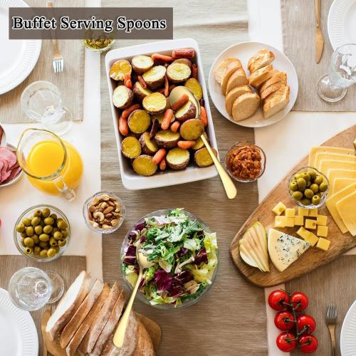 Gold Serving Spoons 8 Pieces, ReaNea Stainless Steel Serving Utensils Set inclunde 4 Serving Spoon 4 Serving Slotted Spoons, Dishwasher Safe