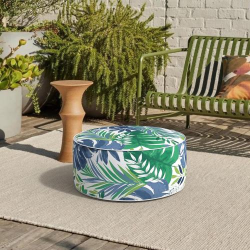 Patio Inflatable Ottoman, 21x9 Inch Portable Stool Ottoman with Handle, Outdoor Round Footrest Stool for Garden Camping, Islamorada Blue Green