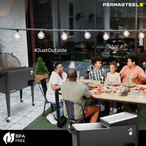 Permasteel 80 Quart Party Cooler, Rolling Ice Chest with Wheels and Handles for Indoor Outdoor Patio