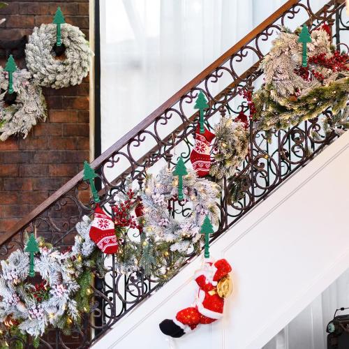 Zhengmy 60 Pcs Christmas Silicone Garland Ties for Banister 12 Stretchable to 24 Reusable Holiday Flexible Garland Hanger Ties for Christmas Banister Railing Stairs Craft Wrapping Lamp Posts Decor