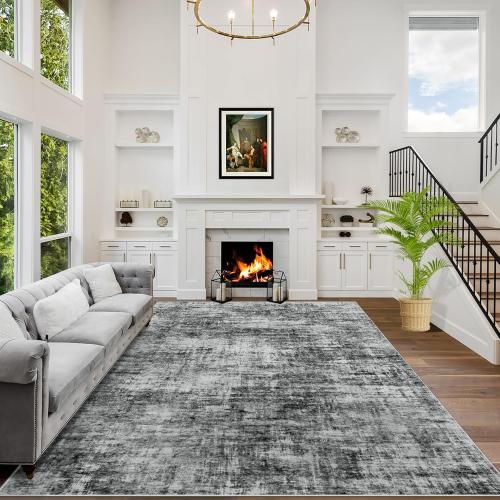 9x5,11 Area Rugs Washable Rug: Modern Abstract Living Room Rug Soft Anti-Skid Thin Carpet Indoor Floor Non-Shedding Carpets for Bedroom Dining Room Farmhouse Nursery Home Office gray