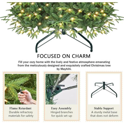 6.5ft Prelit Artificial Christmas Tree with 2368 PE PVC Tips, Premium Pre-Lit Holiday Xmas Tree with 300 UL Incandescent Lights, Metal Hinges & Foldable Base for Home Office Party, Green