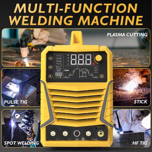 TOOLIOM CUT/HF TIG/Pulse TIG/Spot Welding/Stick 5 in 1 Portable Welding Machine: 50A Air Plasma Cutter, 200A TIG Welder, 180A Stick Welder, with Dual Voltage 110&220V