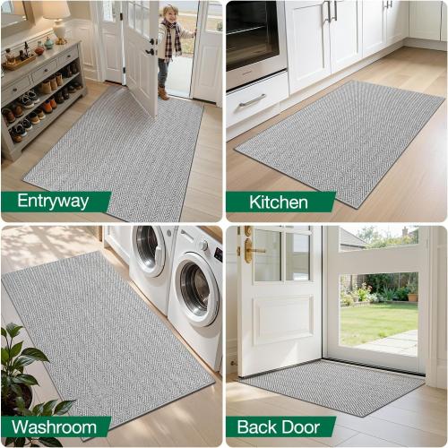 LUMI Ultra Thin Indoor Door Mat for Entrance 32x48, Non Slip Entryway Mat, Low Profile Doormat, Unique Herringbone Design Carpet for Inside, Patio, Porch, Gray
