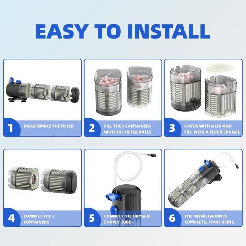 FREESEA Aquarium Filter Fish Tank: 8W Submersible Internal Power Filter 3-Stage Filtration System for 40-100 Gallon Turtle Tanks