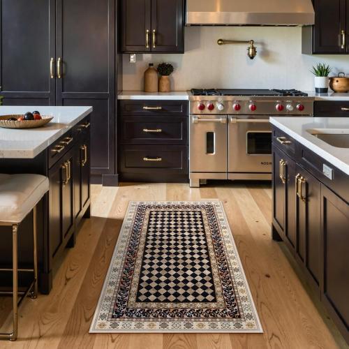 Wonnitar Washable 3x5 Checkered Kitchen Rug, Black and Brown Trellis Rugs for Bedroom, Stain Resistant Non Slip Funky Carpet Throw Rugs for Bathroom Entryway Laundry Living Room Home Decor(Black,3x5)