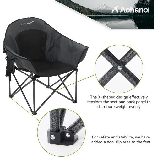 Oversized Camping Chairs, Camp Chairs, Camping Chairs for Heavy People, Padded Outdoor Folding Moon Chairs with Extra Wide Seats, Lawn Chairs Folding Supports up to 350lbs