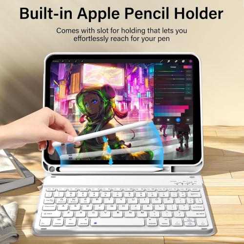 kenke for iPad 11/10th Gen Case with Keyboard 11/10.9 inch 2025 A16/2022, Detachable Wireless Bluetooth Keyboard Case Thin & Light with Built-in Left Side Pencil Holder, White Square Keycaps (Gray)