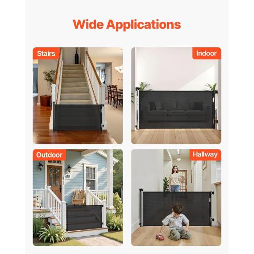 VEVOR Retractable Baby Gate, Easy to Use, Walk Through Without Tripping, Mesh Dog Gate for Stairs, Hallways, Indoor/Outdoor, Black  (NO TEST)