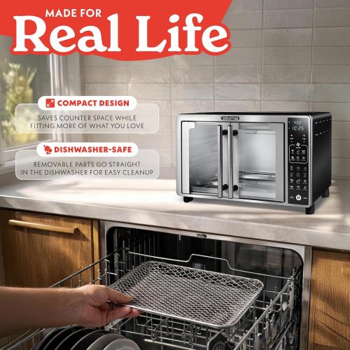 Gourmia Air Fryer French Door Toaster Oven - 6-Slice Capacity, LED Display with 19 Cooking Presets, Stainless Steel‼️needs heavy cleaning‼️